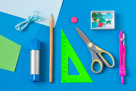 Making Christmas card with volumetric Christmas ball. Original project for children. DIY concept. Step-by-step photo instructions. Step 1. Preparation of materials and toolsの写真素材