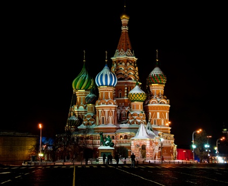 Night view of St. Basil Cathedral at Moscow の写真素材