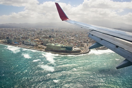 Jeju island and Jeju-si town view from an airplane illuminatorのeditorial素材