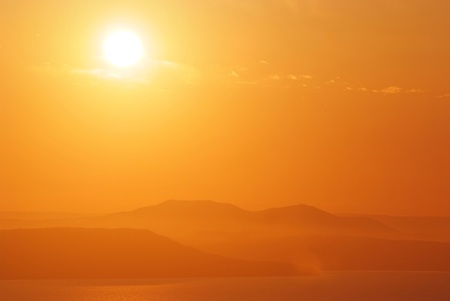 orange mystic sunset in the russian primorye mountainsの写真素材