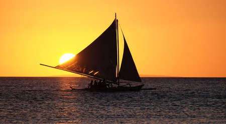Sailing boat on the sea at the sunset at Boracay island Philippines