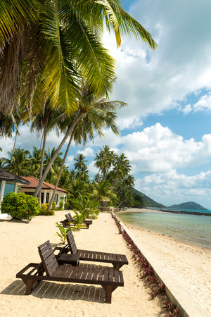 Bamboo beach chairs at resort of Koh Samui Island Thailandのeditorial素材