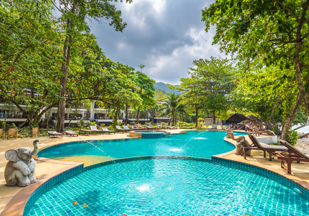 beautiful swimming pool in public tropical resort , Koh Chang, Thailandのeditorial素材