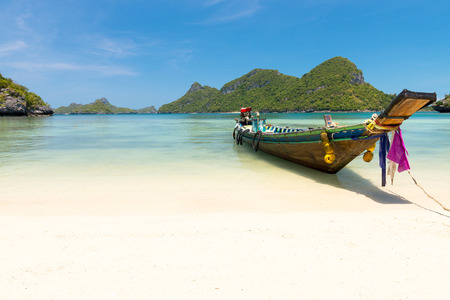 Traditional fishing longtail boat at Angthong national marine park near Koh Samui, Thailandの写真素材