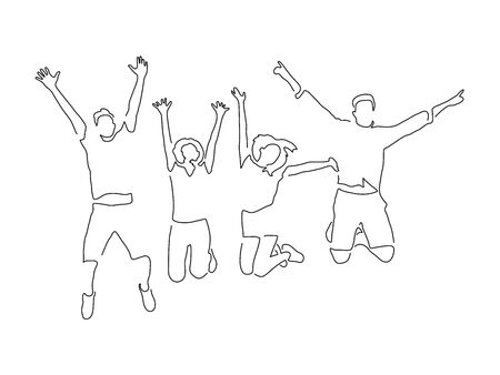 Group of friends jumping line drawing, vector illustration design. Friends collection.のイラスト素材