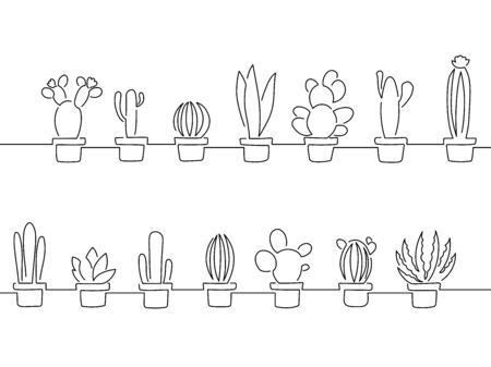 Cactus line drawing pattern, vector illustration design.のイラスト素材