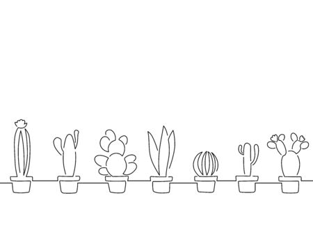 Cactus line drawing pattern, vector illustration design.のイラスト素材