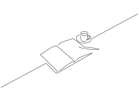 Notebook and coffee isolated line drawing, vector illustration design.のイラスト素材