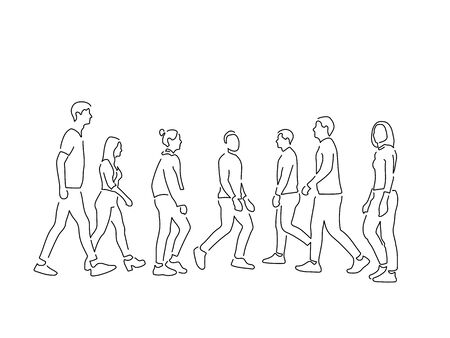 People walking isolated line drawing, vector illustration design.のイラスト素材