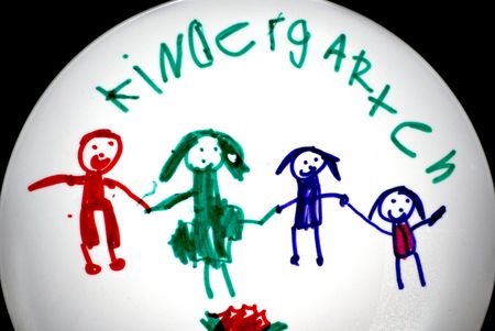 kindergarten art on plateの写真素材