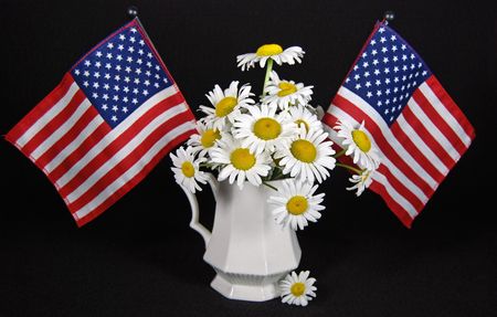 Flags in a daisy bouquetの写真素材