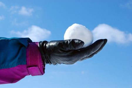 Snowball in a gloved hand.の写真素材