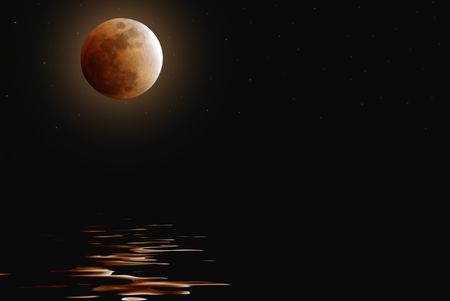 Harvest moon with rippled reflection.