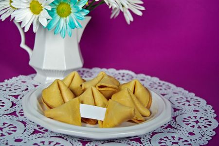 Blank piece of paper in a fortune cookie.の写真素材