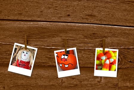 Autumn photos hanging from baling twine.