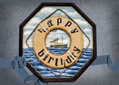 Happy birthday life saver on texture background.の写真素材