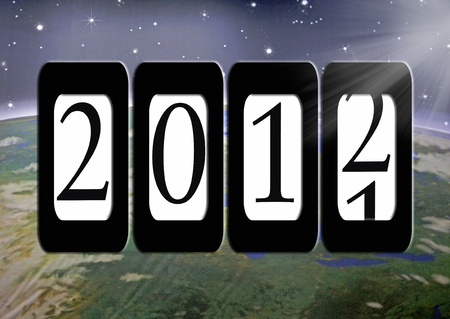 2012 New year on odometer with outer space background.