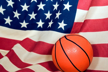Basketball on American flag.の写真素材