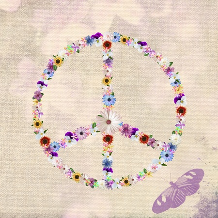 Summer flowers in a peace sign design.の写真素材