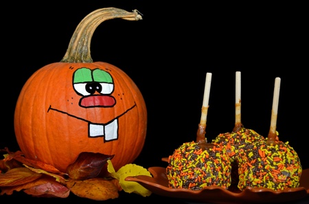 Autumn pumpkin with caramel apples.