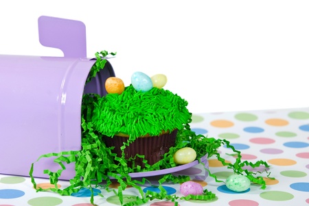 Easter cupcake with eggs in mailbox 