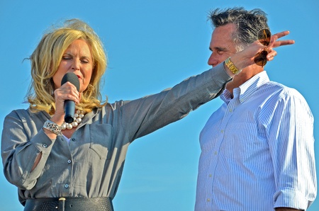 Holland, Michigan, USA - June 19, 2012 - Ann Romney speaking at a campaign rally with Mitt Romneyのeditorial素材