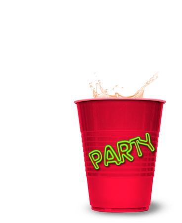 red party cup with splashed drinkの写真素材