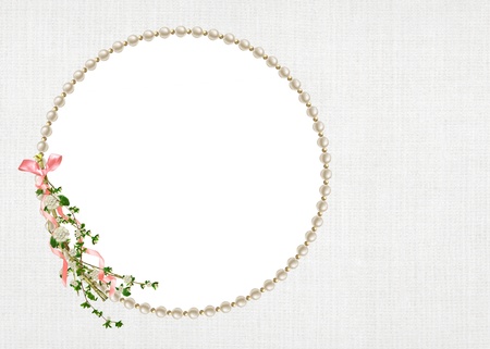 round pearl frame with floral branchの写真素材