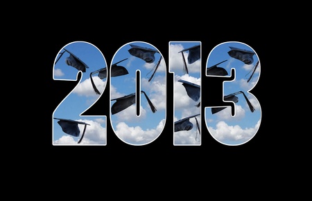 class of 2013 graduation hats in skyの写真素材