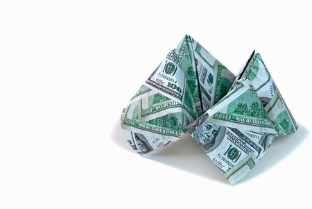 cash cootie catcher isolated on white