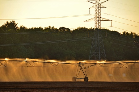industrial irrigation system watering farmlandの写真素材