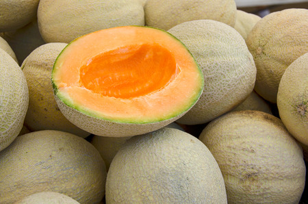 ripe muskmelons at the farmer s marketの写真素材