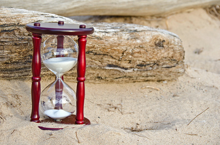 sand time with driftwood in sand