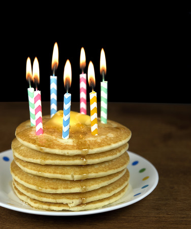 birthday candles on pancake stackの写真素材