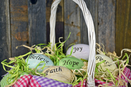 Inspirational Easter eggs in wicker basket