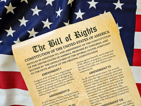 United States Bill of Rights on an American flagの写真素材