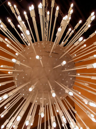 Old-fashioned chandelier with glowing light bulbs