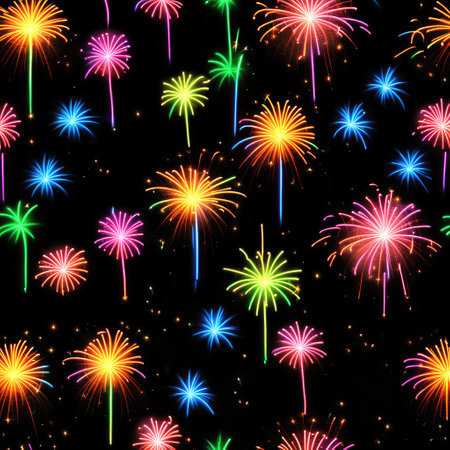 Glowing neon firework pattern on blackの素材