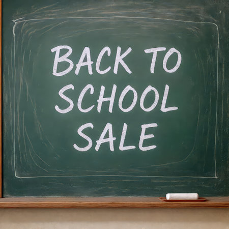 A green chalkboard prominently displays the message 'Back to School Sale' written in white chalkの素材