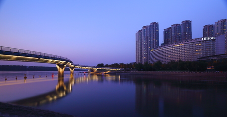 Hilton hotel at Qinhuai riverのeditorial素材