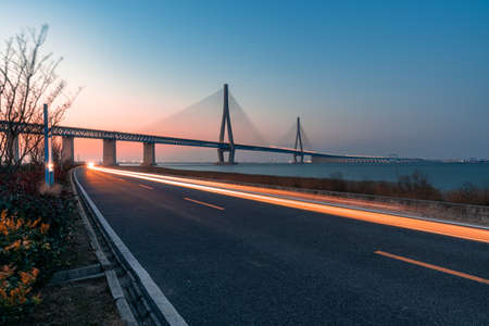 Husutong Bridge at sunset in Jiangsu, Chinaの写真素材