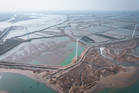 Aerial photography of Tongzhou Bay wind farm in Nantong, Jiangsu, China