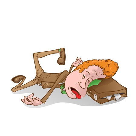 tired worker is on the case. isolated on white background, illustration.のイラスト素材