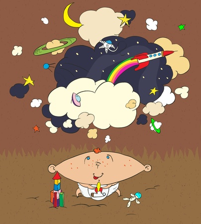 a little boy dreams about the cosmos のイラスト素材