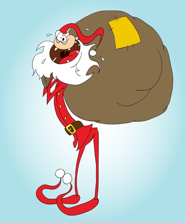 Crazy Santa Claus with a bag of gifts のイラスト素材