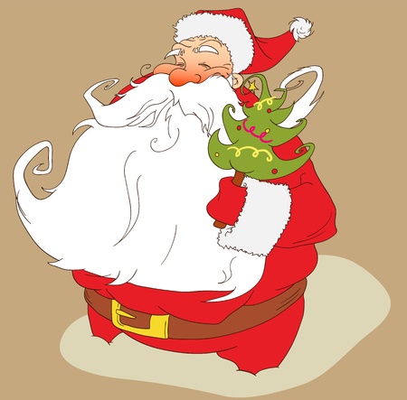 Happy Santa Claus with Christmas tree  のイラスト素材