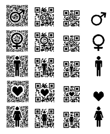 qr code icon man, woman, and heart. Icons femininity and masculinity.のイラスト素材
