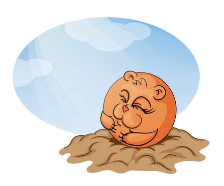 Groundhog Day. Marmot peeks out from his burrow on the sunのイラスト素材