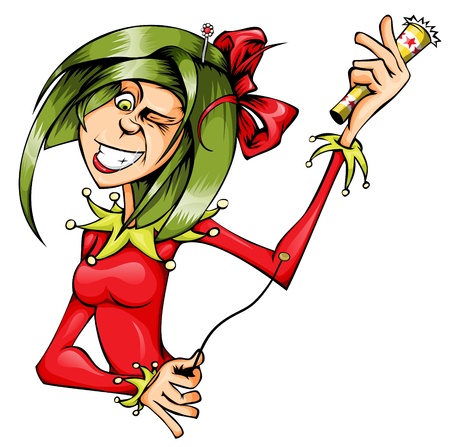 Invitation card with the clown girl and firecrackers のイラスト素材