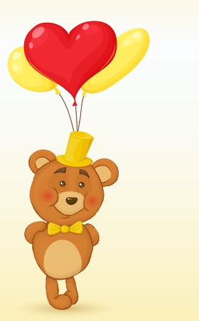 Bear keeps behind the balloons in the shape of the heart.のイラスト素材